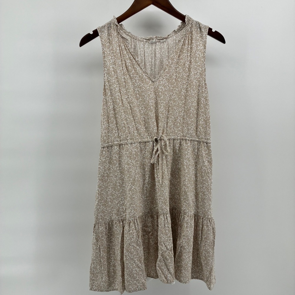 Gap Womens Tan White Pebble Print Ruffle V-Neck Tiered Mini Dress Size M